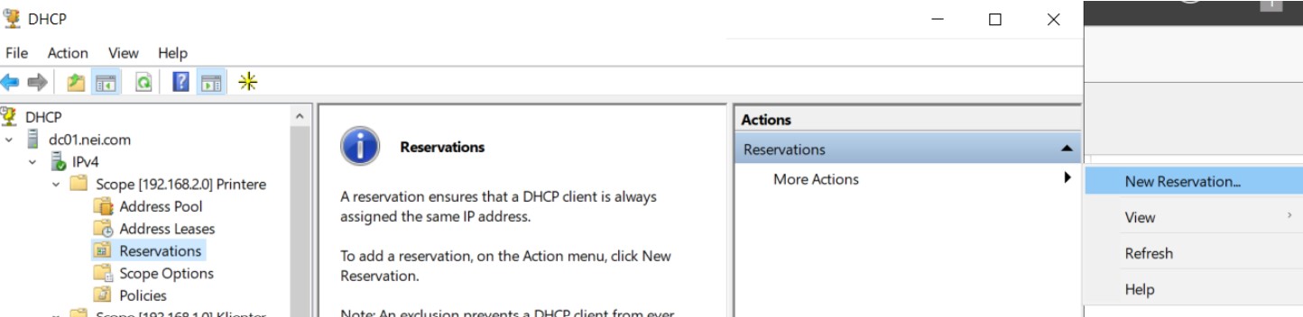 Eksempel på DHCP-reservasjon